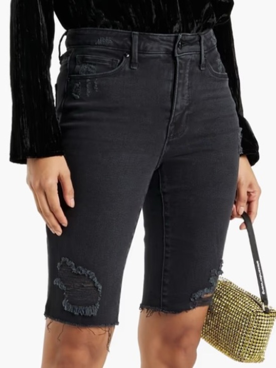 Good American Pants - GOOD AMERICAN Good Bermuda Raw Hem Distressed Denim Shorts Black088 24 NEW NWT